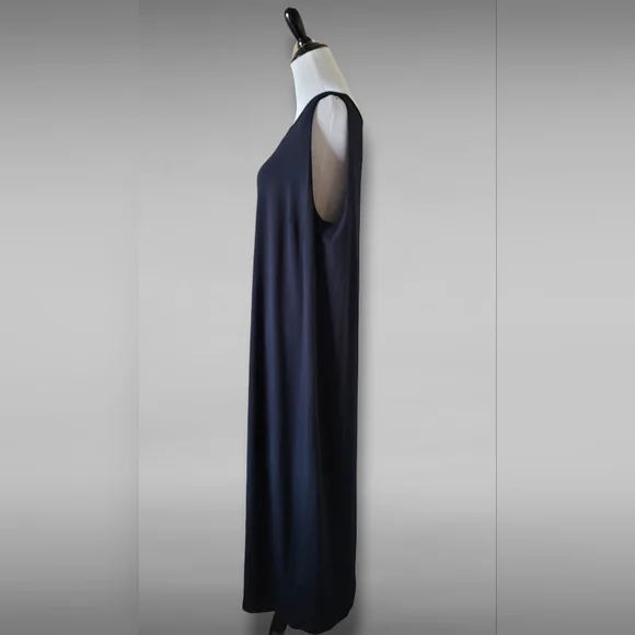 EILEEN FISHER Woman 2X Black Viscose Jersey Midi Dress Bateau Neck - Picture 4 of 10